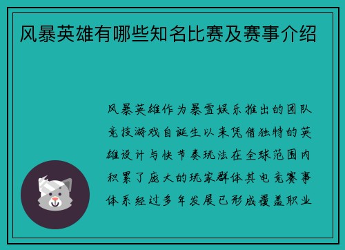 风暴英雄有哪些知名比赛及赛事介绍