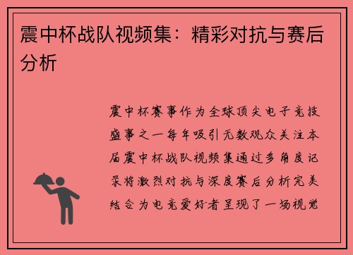 震中杯战队视频集：精彩对抗与赛后分析